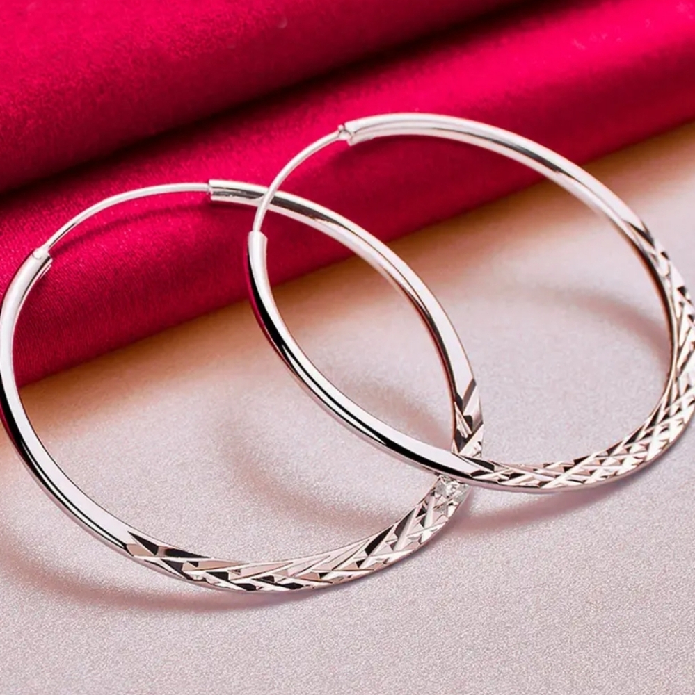 Silver Braided Hoop Earrings with Textured Design